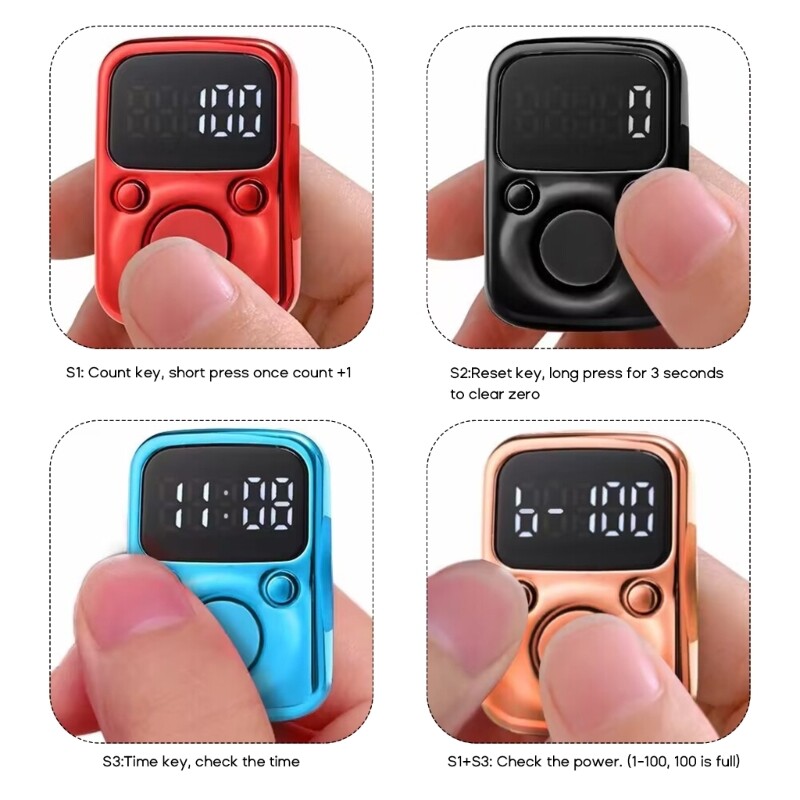 Rechargeable Digital Finger LED Electronic Hand Tally Timer Counter Clicker