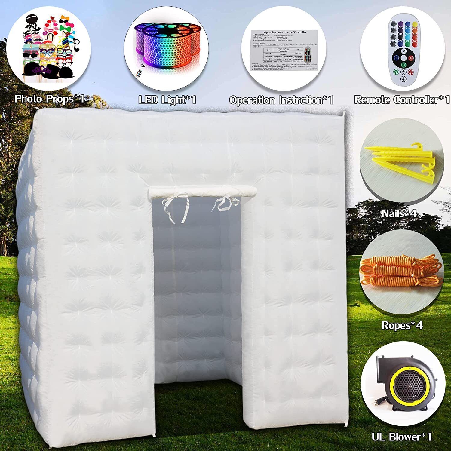 Inflatable Photo Booth Enclosure 1 Doors W/Led Light Blower for Advertising Bars