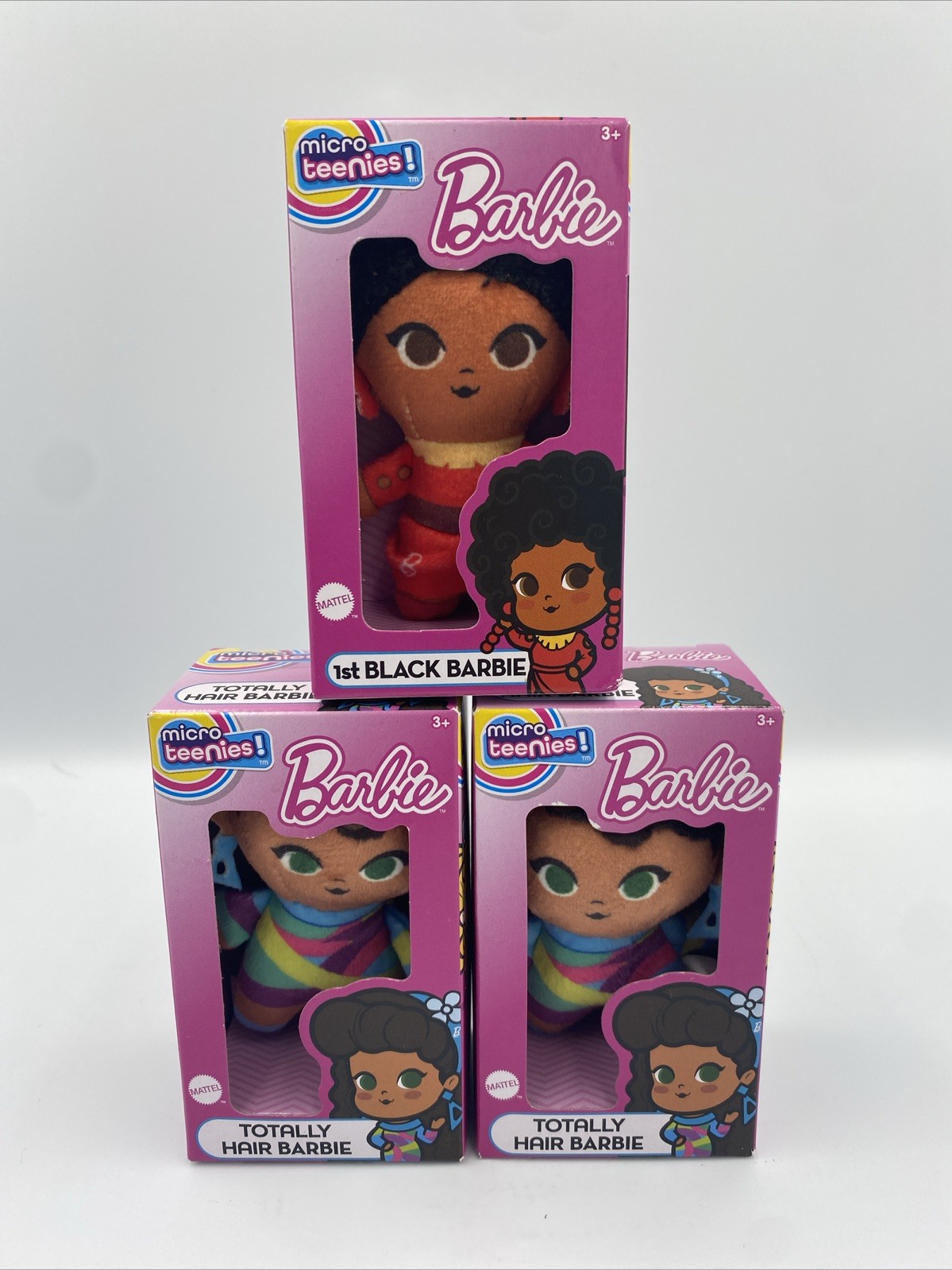 Set of 3 Barbie Micro Teenies Plush Basic Fun 1- 1st Black 2- Totally Hair New