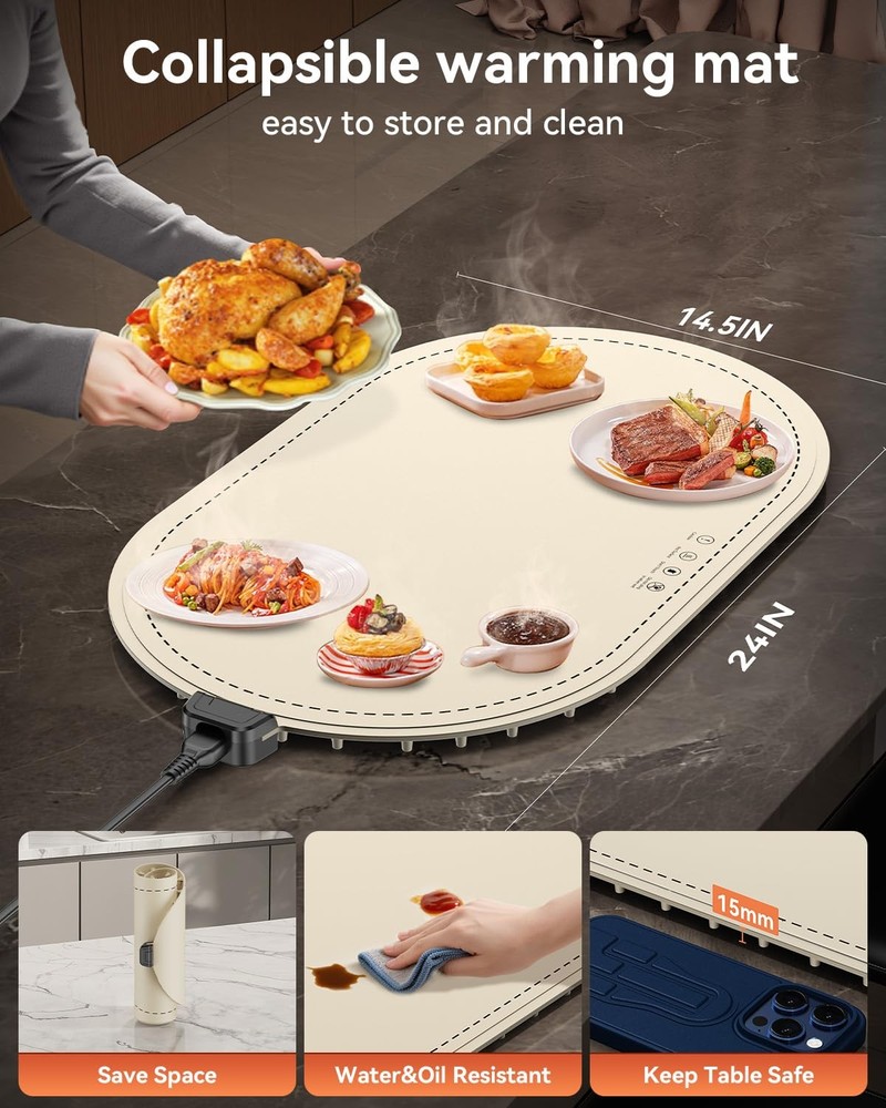 Food Warming Mat for Table & Buffet, Fast Heating Serving Pad with Adjustable...