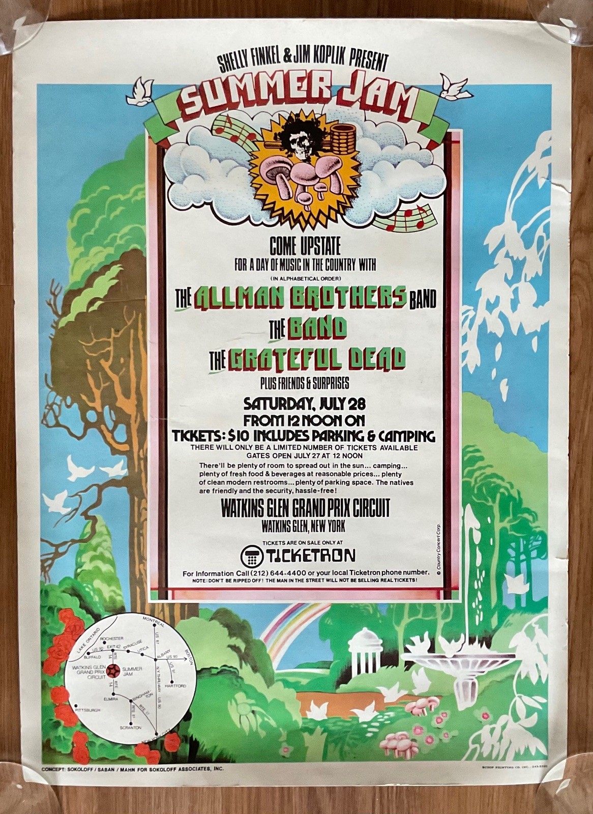 Original 1st Print 1973 Grateful Dead Allman Bros The Band • Watkins Glen Poster