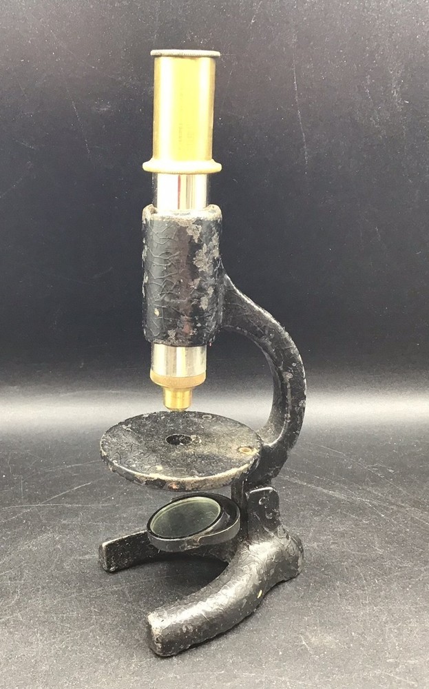 Original antique working microscope 7 1/2" tall