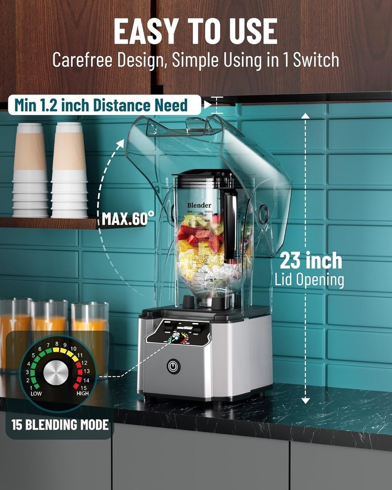 Quiet Professional Blender 2200W with 80oz Pitcher & Noise Reduction Shield