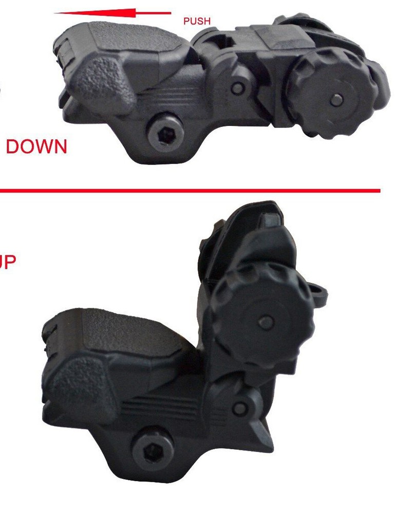 BLACK Polymer Flip Up Folding Auto Deploy Rear BUIS Back Up Sight