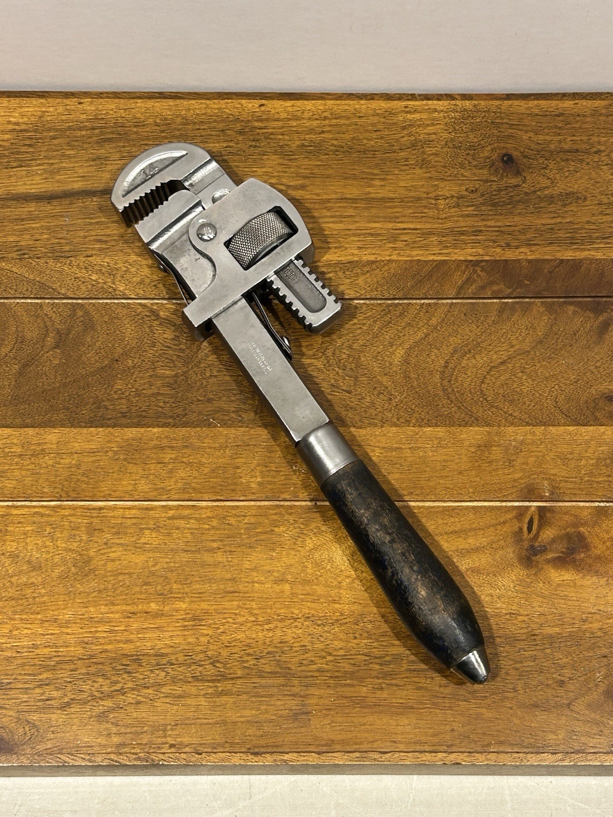 Vintage J.P. Danielson 14” Wood Handle Pipe Wrench Adjustable Monkey Wrench USA