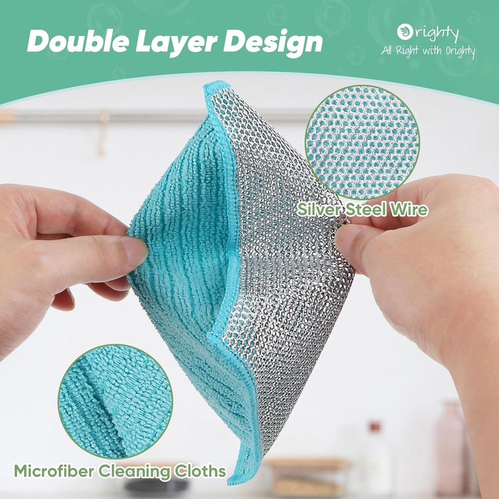 Multipurpose Wire Dishwashing Rag 12 Pcs,Upgraded Double-Layer Non-Scratch7"x8"