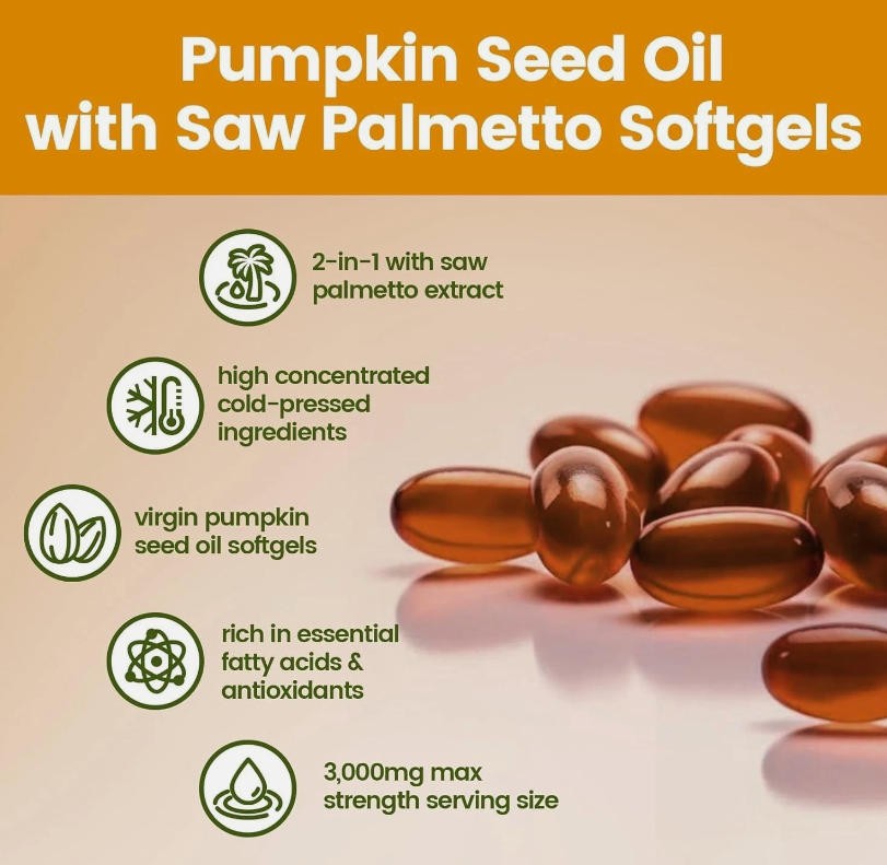 Pumpkin Seed Oil with Saw Palmetto Capsules Hair Care Hair Loss | 300 Softgels