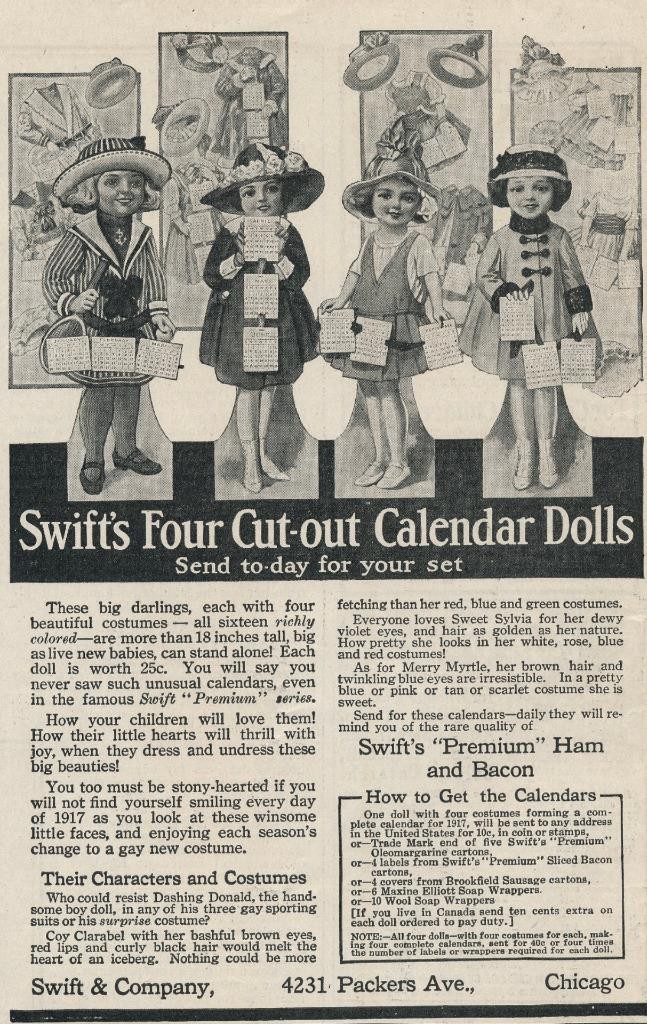 Magazine Ad - 1917 - Swift & Co., Chicago, IL - Cut-Out Calendar Paper Dolls
