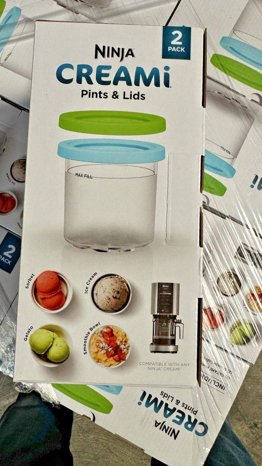 Ninja CREAMi Pints 2 Pack, Compatible with NC299AMZ & NC300s CREAMi Lime/Aqua