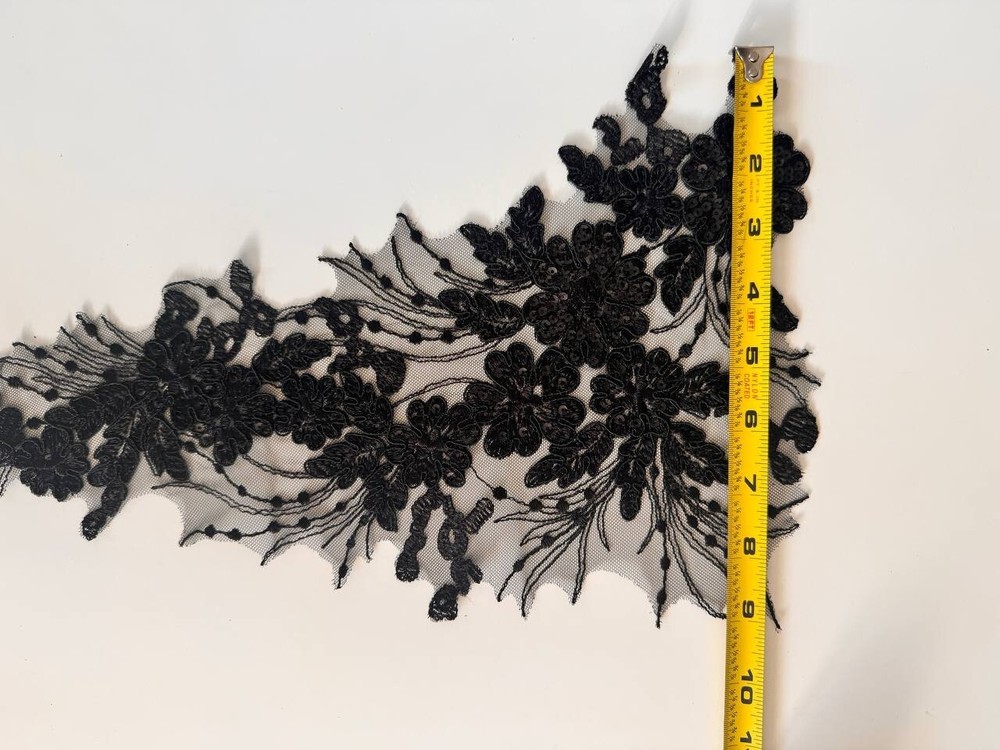 Black Applique (17” x 9”) 2 Pieces Sequined Patch with two mirrored pieces