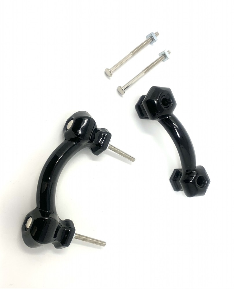 Hexagonal Bridge Handle Pulls-Ebony Black Glass (Two with Brushed Nickel Bolts)
