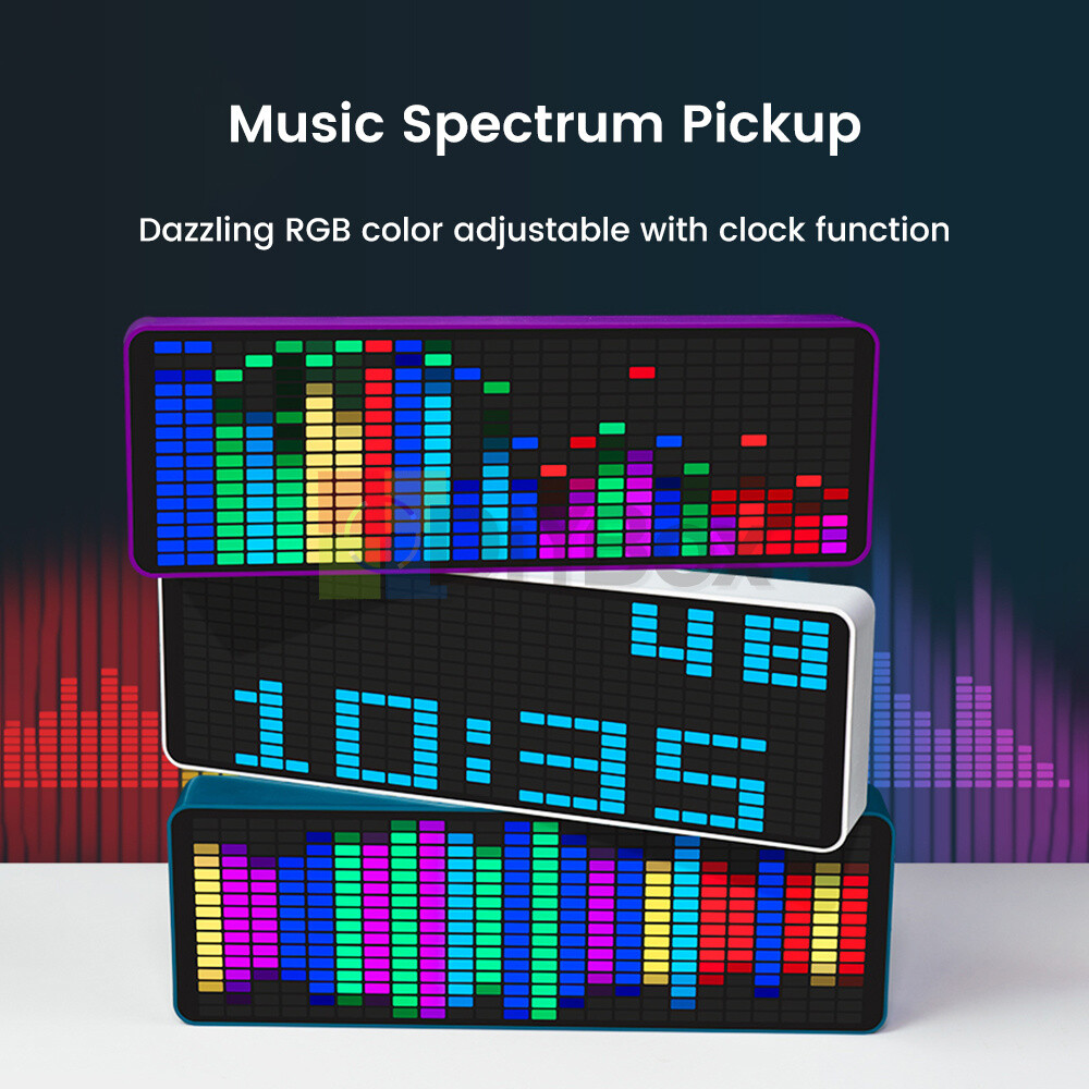 MIC+CABLE Sound Level Meter Clock LED Audio Display Music Spectrum Visualizer