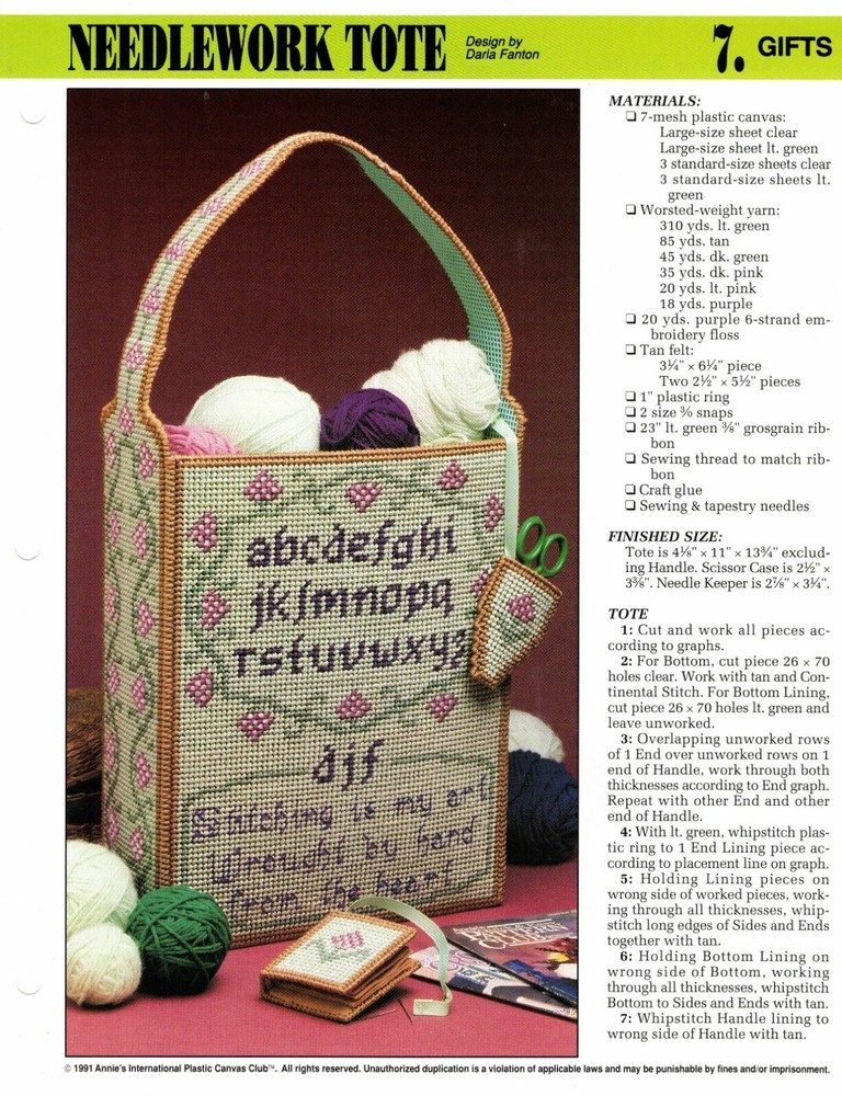 Needlework Tote Crafts Bag Plastic Canvas Pattern By Annies Attic