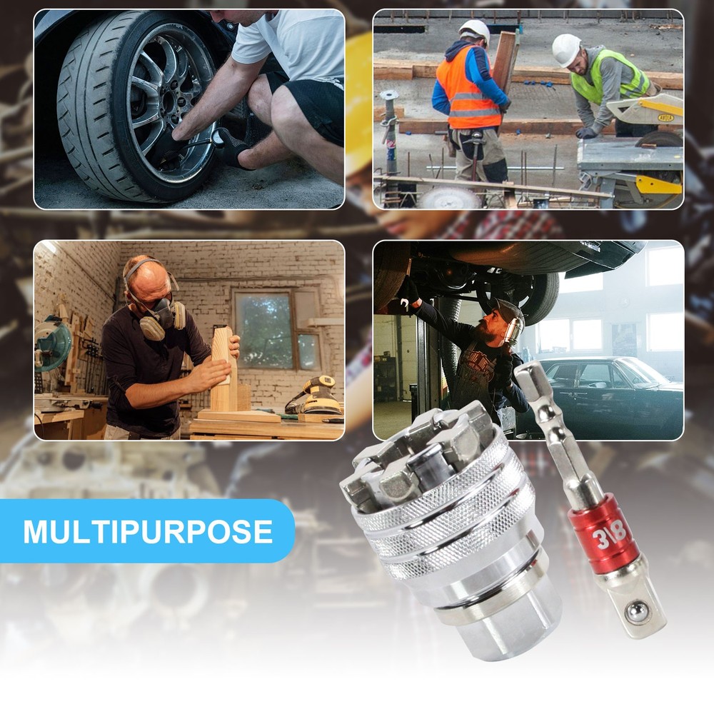 10-19mm Universal Socket Tool Adjustable Multifunction Wrench Sleeve Adapter Kit