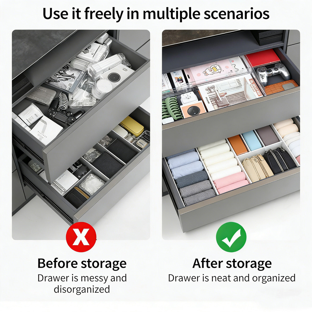 2 Pack Expandable Drawer Dividers - Adjustable Plastic Organizers for Kitchen...