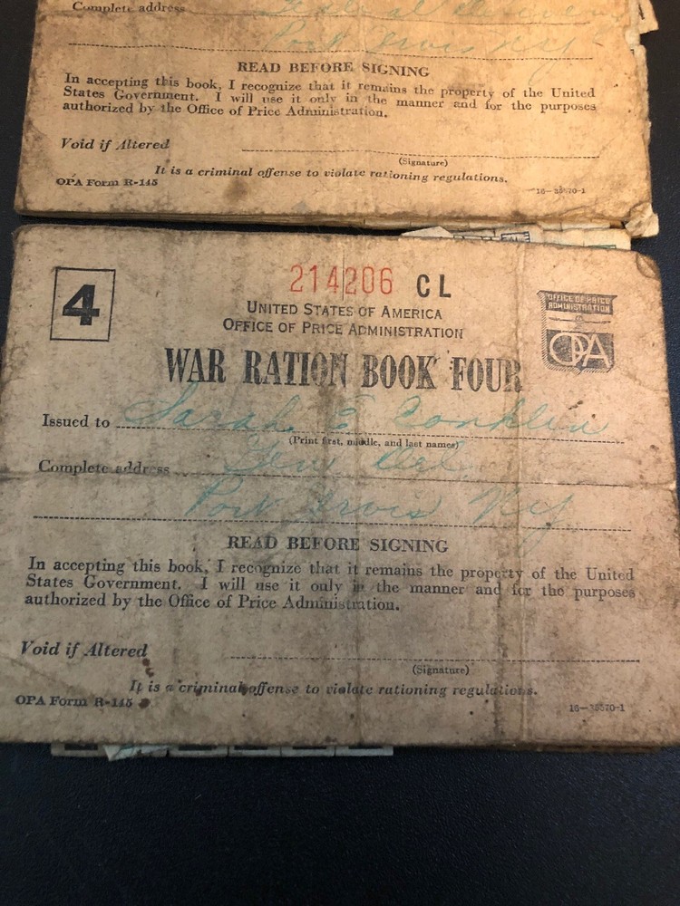 E WAR RATION BOOKLETS 1-#3 2-#4 WTH ORIGINAL STAMPS INSIDE!