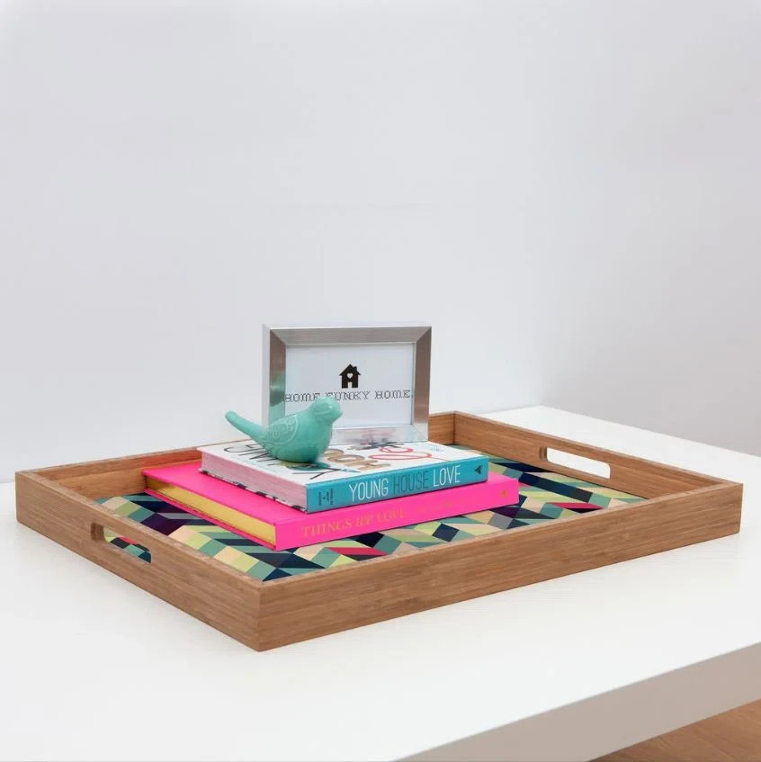 Deny Designs Solid Wood Tray, Chevron Pattern