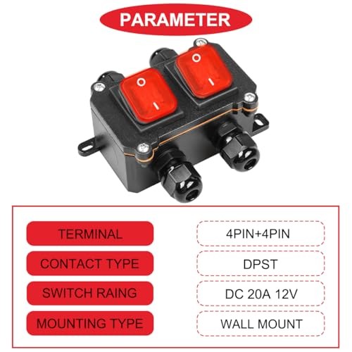 Inline Cord Switch IP66 Waterproof Switch Box DPST DC 12V 20A 8Pin 2Position
