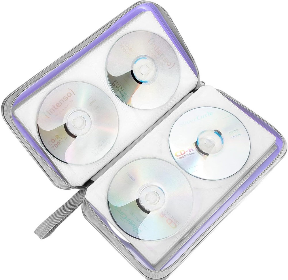 CD Case Holder, 80 Capacity CD/DVD Holders Wallet Hard Plastic Lavender
