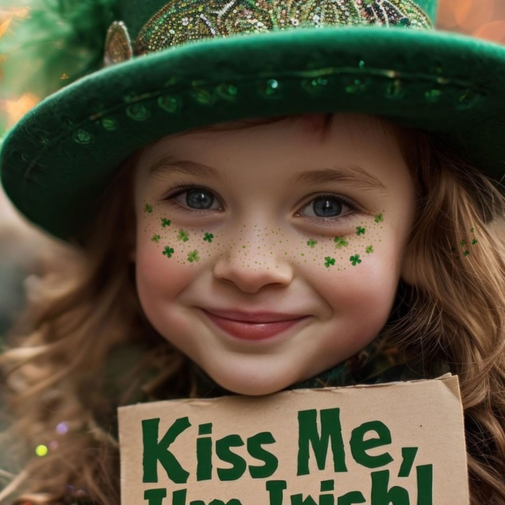 St. Patrick's Day Temporary Tattoos - Glitter Medium, Green