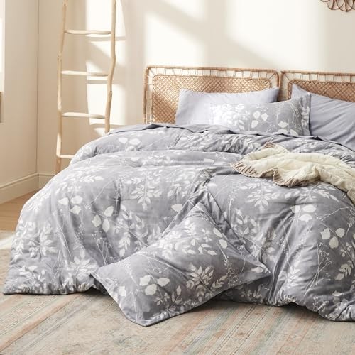 Size Comforter Set - 7 Pieces Grey Soft Bedding Sets Bed Floral King 13 - Grey