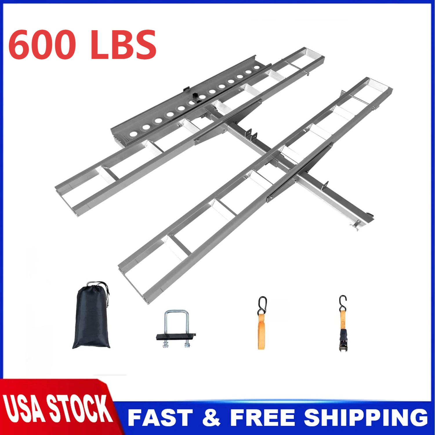 600 LBS Motorcycle Hitch Carrier Scooter Dirt Bike Hitch Mount Rack Ramp Hauler