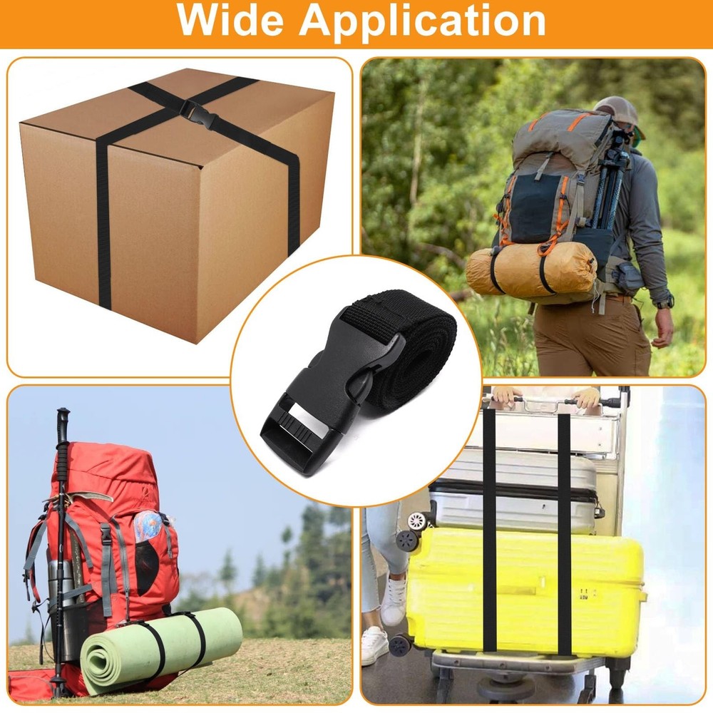 5Pcs Black Nylon Strap 1" x 47" (3.9ft) Buckle Straps with Quick Release Adju...