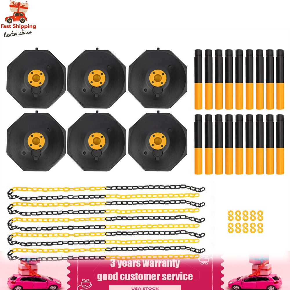 6 Pack Traffic Cones Adjustable Delineator Post Portable Parking Pole W/ Chains