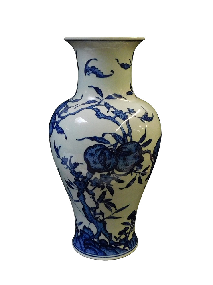 Chinese Blue White Porcelain Peach Graphic Vase cs1751
