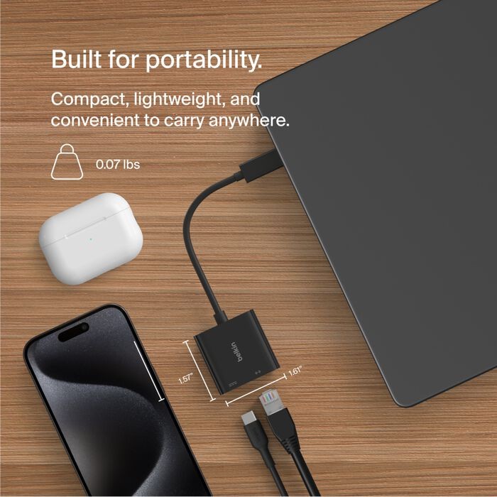 Connect USB-C to Ethernet + Charge Adapter 100W, Black