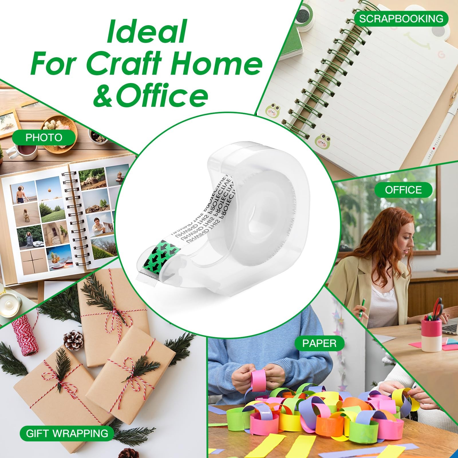 Double Sided Permanent Tape Light Duty with Dispenser, Narrow Width, Transluc...