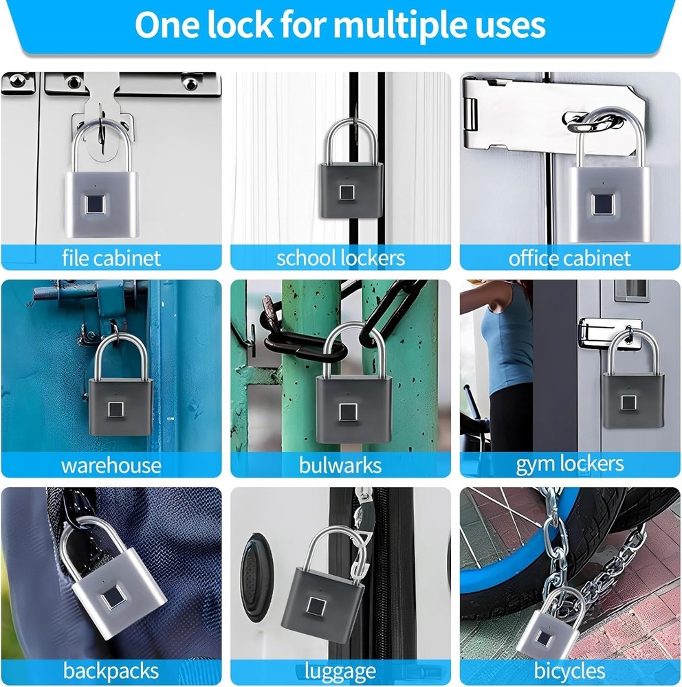 Keyless Portable USB Charging Fingerprint Lock,Smart Padlock Quick Unlock Wat...