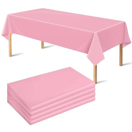 4 Pack Plastic Table Cloth Disposable,- Pink Table Cloths for Pink Tablecloth