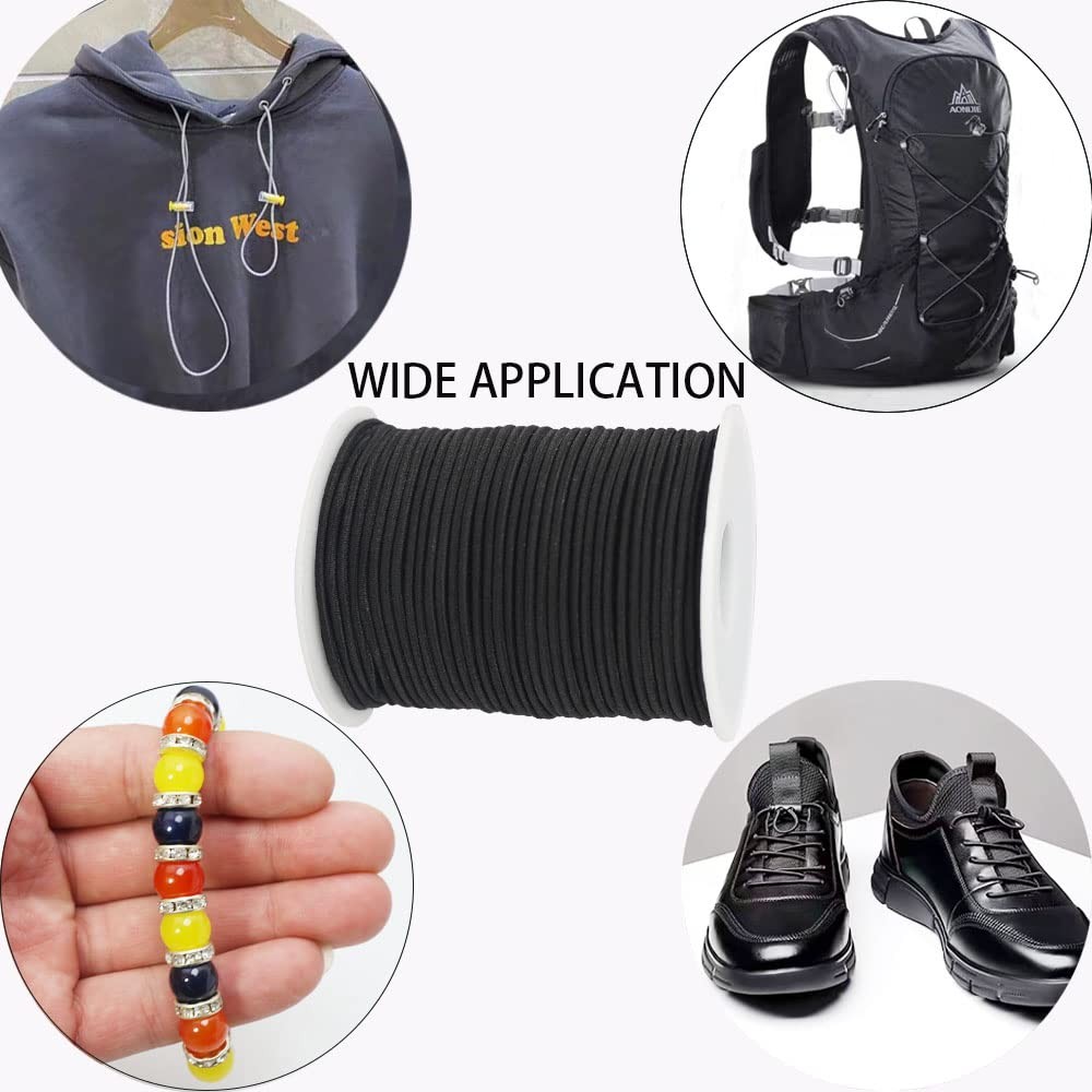 ZHFMLY Black Thin Elastic Cord String 2mm for x129ft-black,
