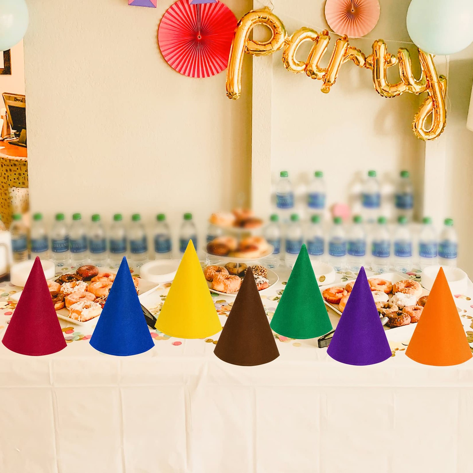 Fengek 7 Packs Christmas Gnome Hats, Felt Cone Dwarf One Size, Multicolor