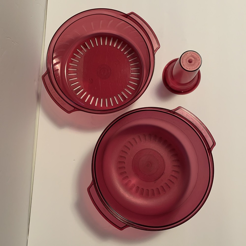 Tupperware Microwave Stack Cooker Steamer 5 Pc Set Cranberry Red USA Vintage