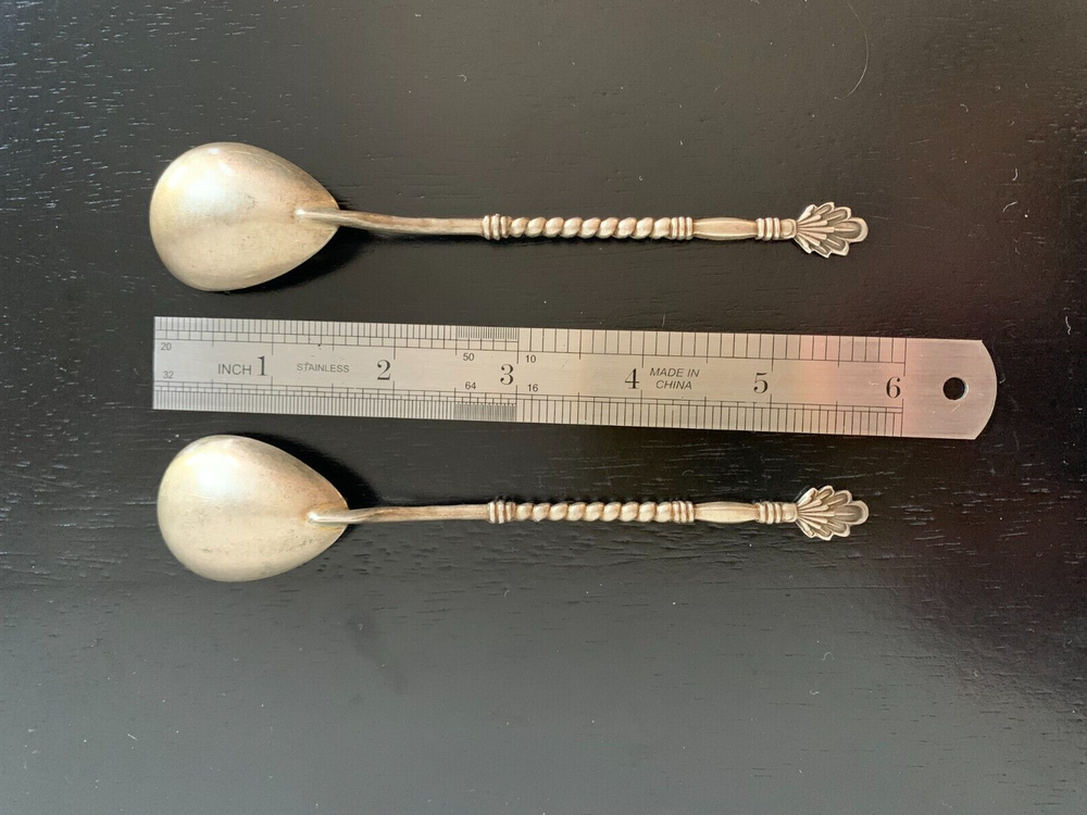 Solid Silver 875 USSR Soviet Ukraine 2 Tea Spoons 5.8" Vintage 43 gr