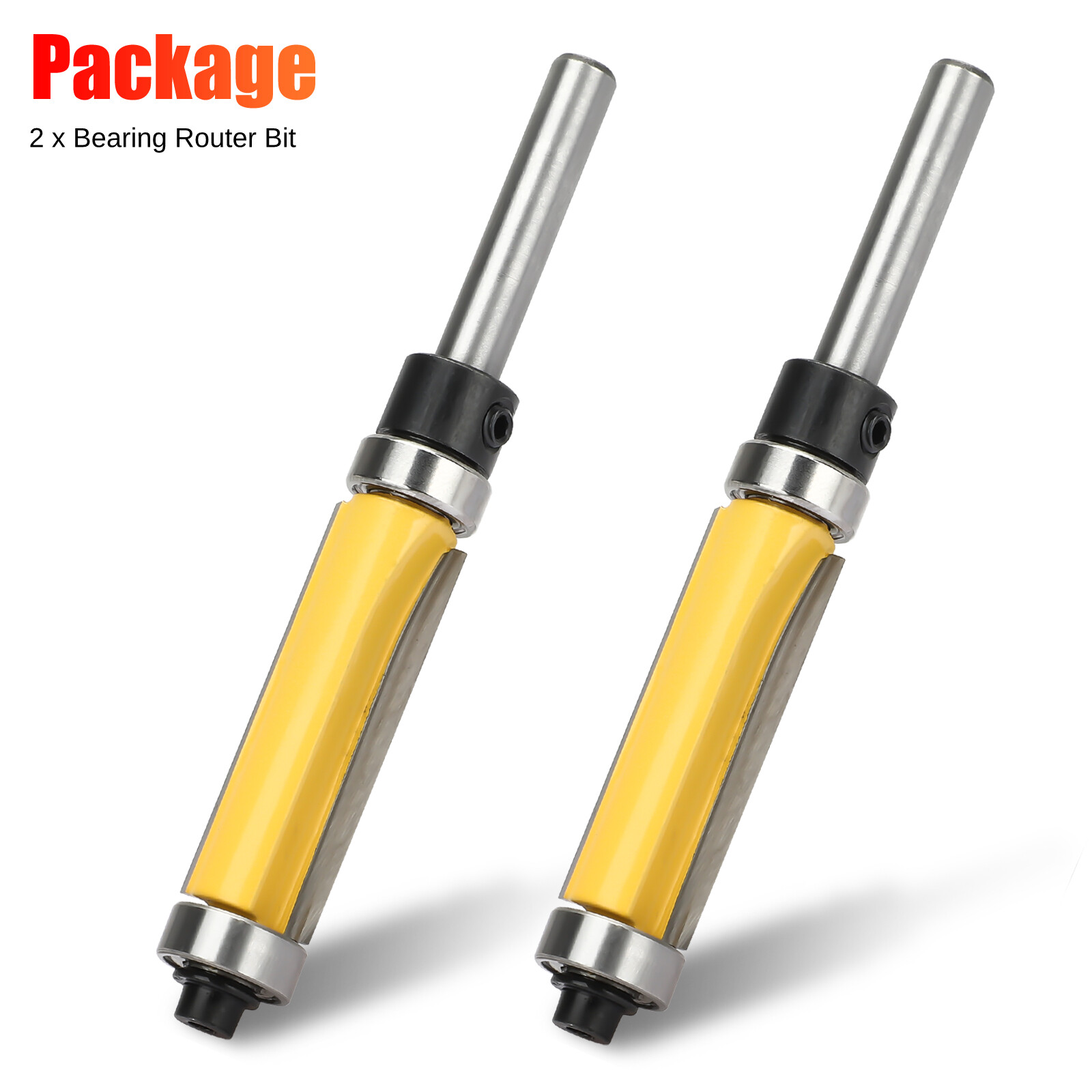 2Pcs 1-1/2" 1/4" Shank Flush Trim Top Bottom Bearing Router Bit Woodworking Tool