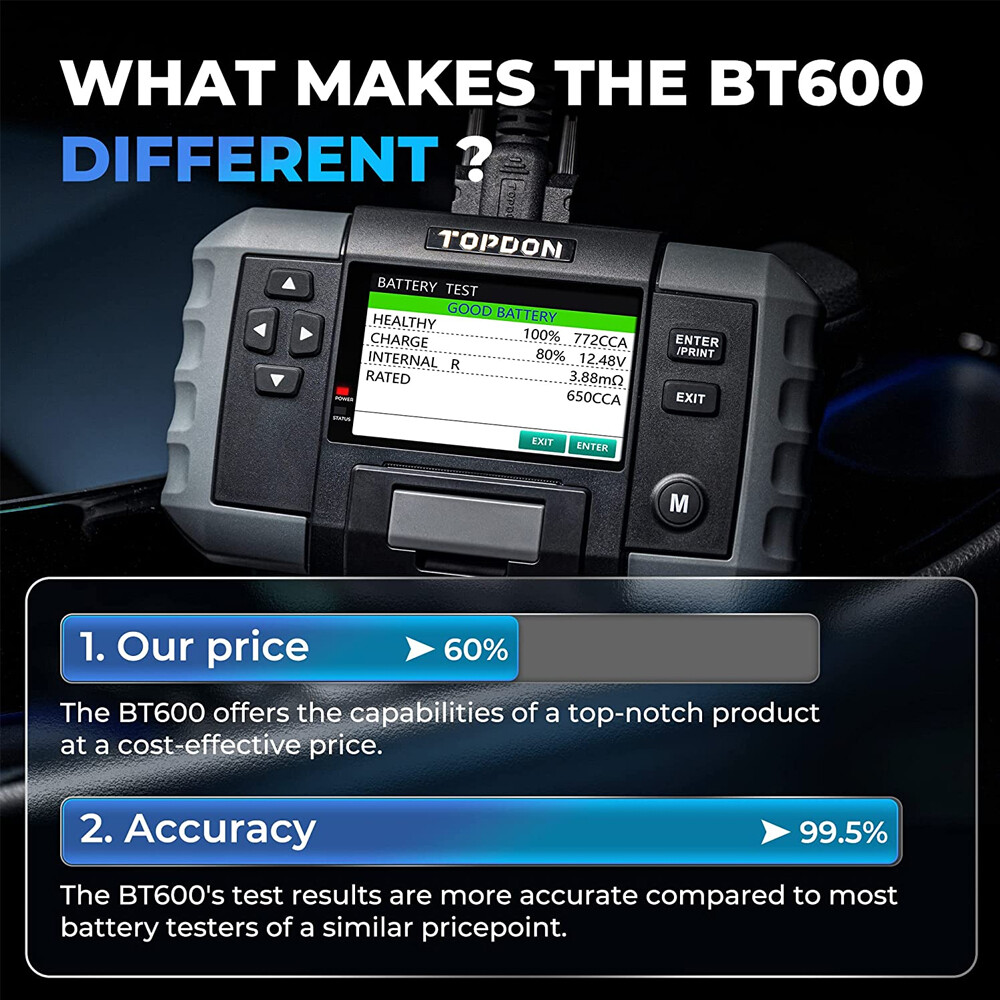 TOPDON BT600 12V/24V Digital Battery Analyzer with Built-in Printer