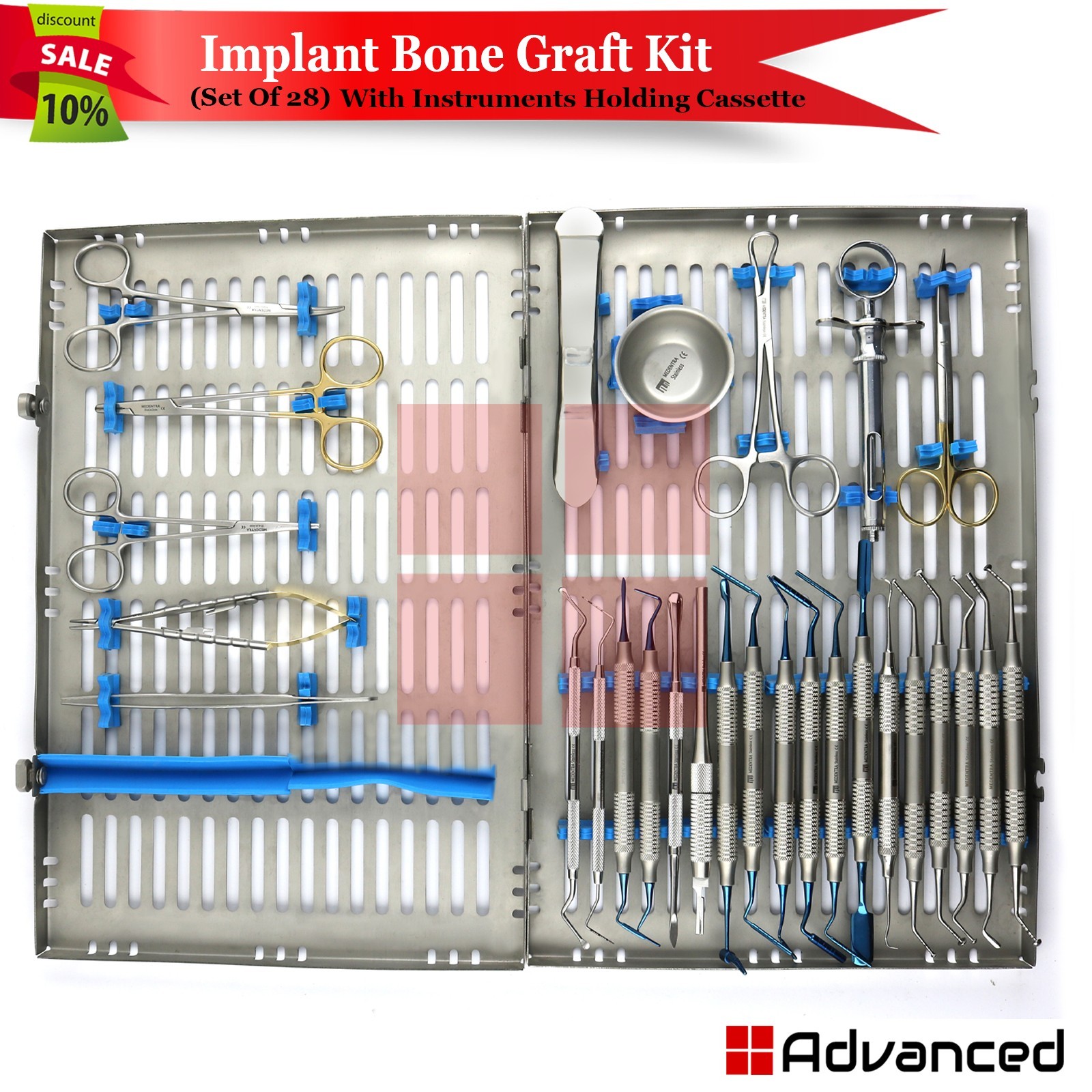 28 Pcs Implant Bone Graft Surgery Kit Dental Surgical Instruments W/ CASSETTE