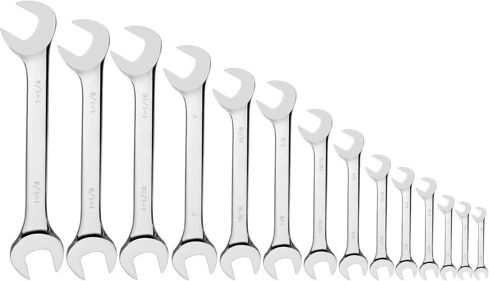 14-Piece Angle Head Open End Wrench Set, Chrome Vanadium Steel | Include Sta...