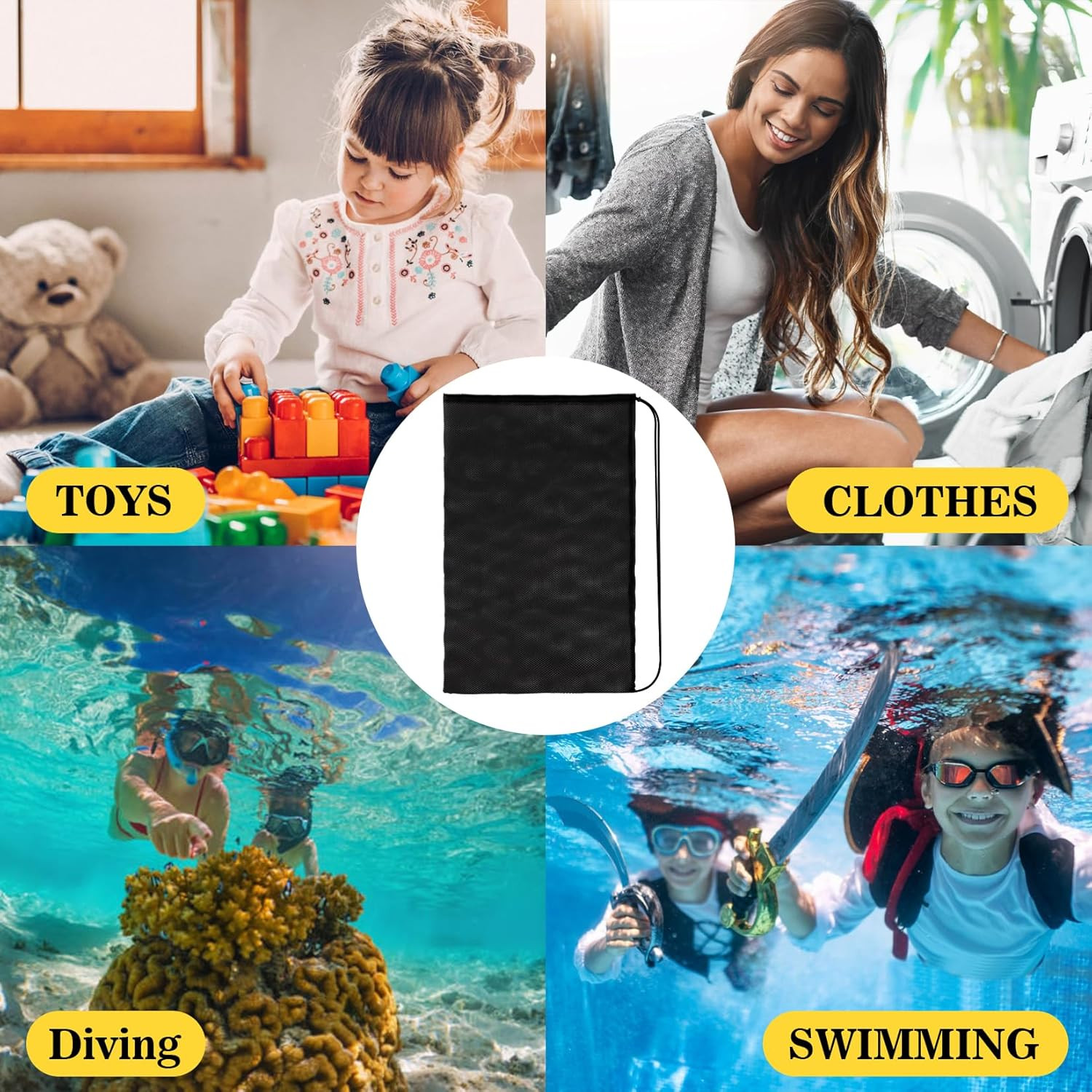 3PCS Mesh Bag - Drawstring Dive Bag Snorkel Dive Backpack for Swimming Gear, Div