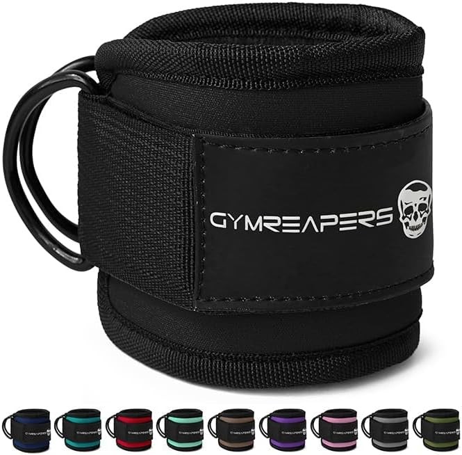 Gymreapers Ankle Straps (Pair) For Cable Machine Kickbacks, Single, Black