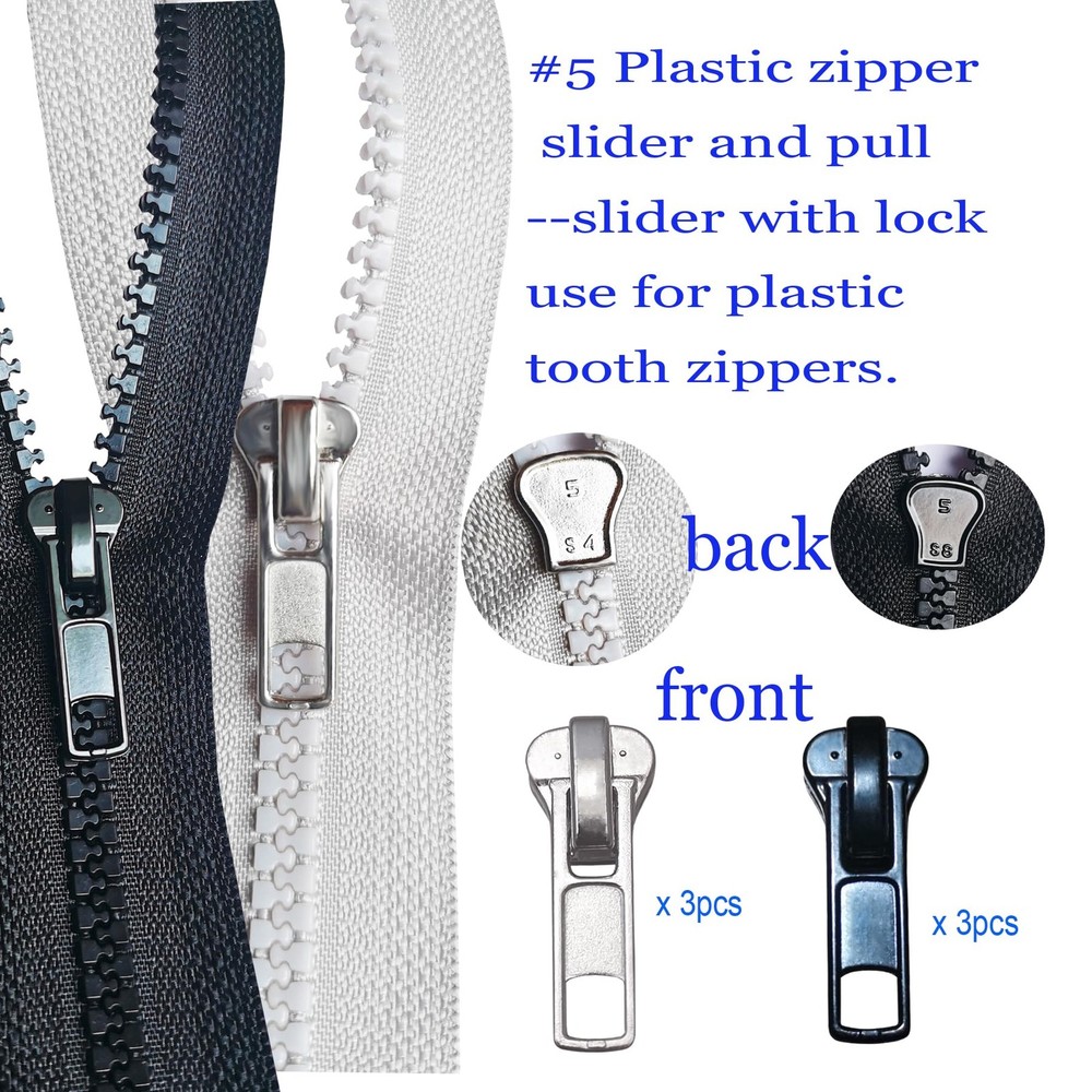 12PCS Zipper Repair Kit #5 Lockable Sliders Pulls Top & Bottom Stops Coats Pack