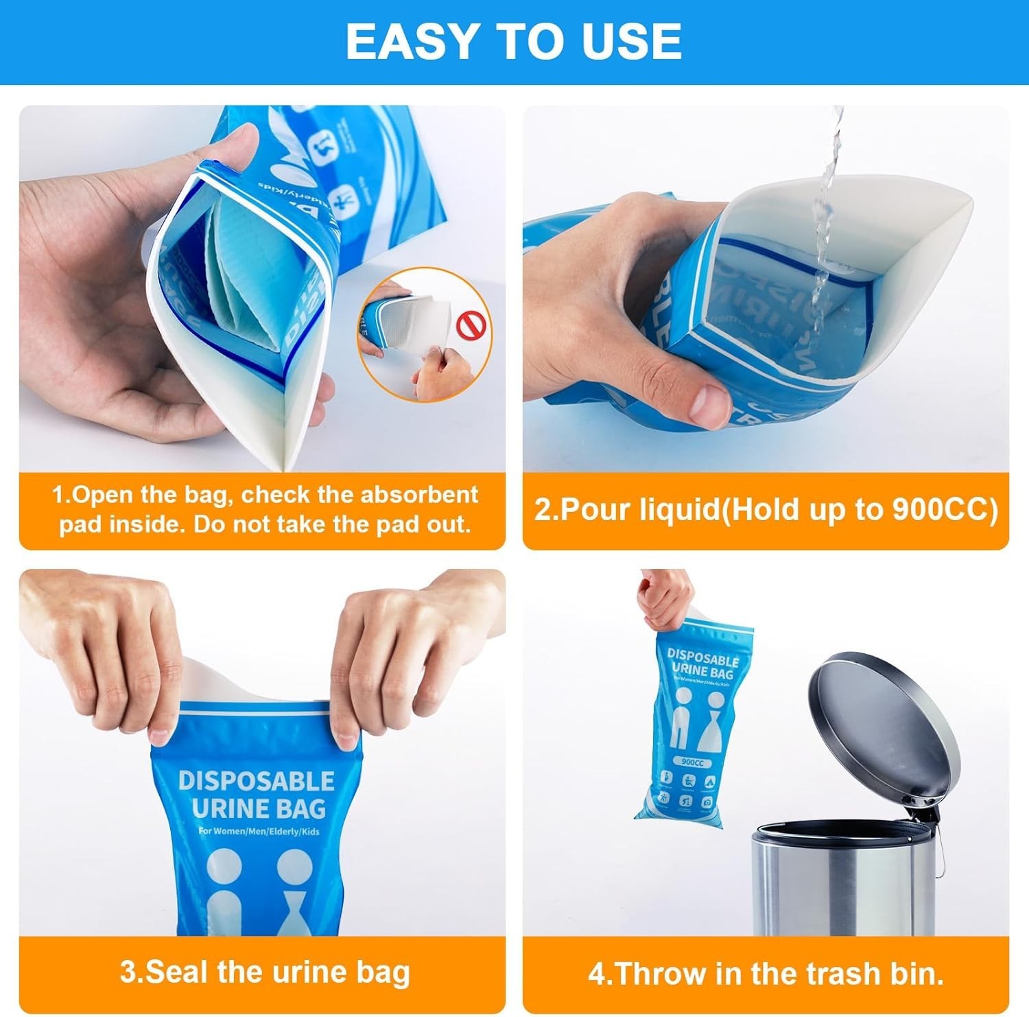 900ML Disposable Pee Bags 12PCS | Travel Urinal for Men Women Kids Camping