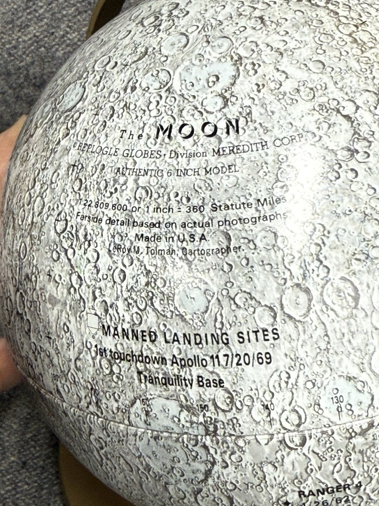 Replogle Globe The Moon Authentic 6” Model Vintage Includes Manned Landing Sites