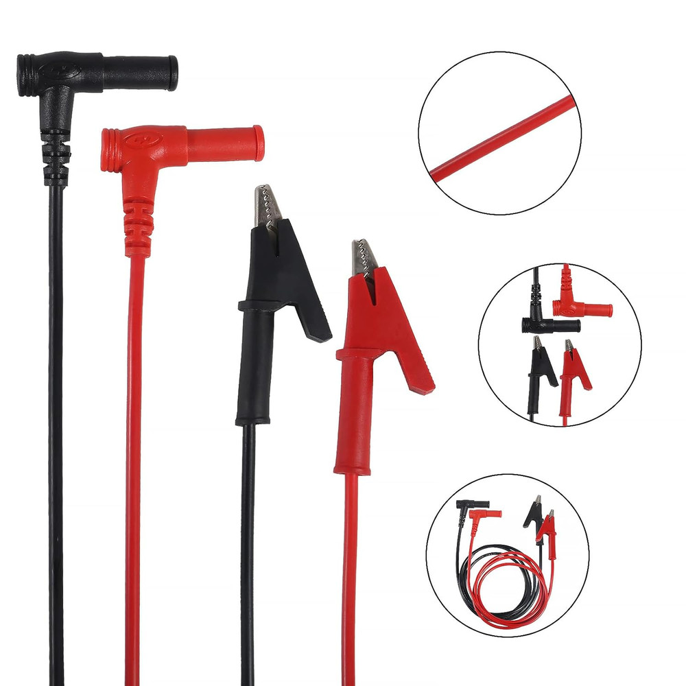 2Pcs Multimeter Test Leads Banana Plug Right Angle to Alligator Clips Soft Test