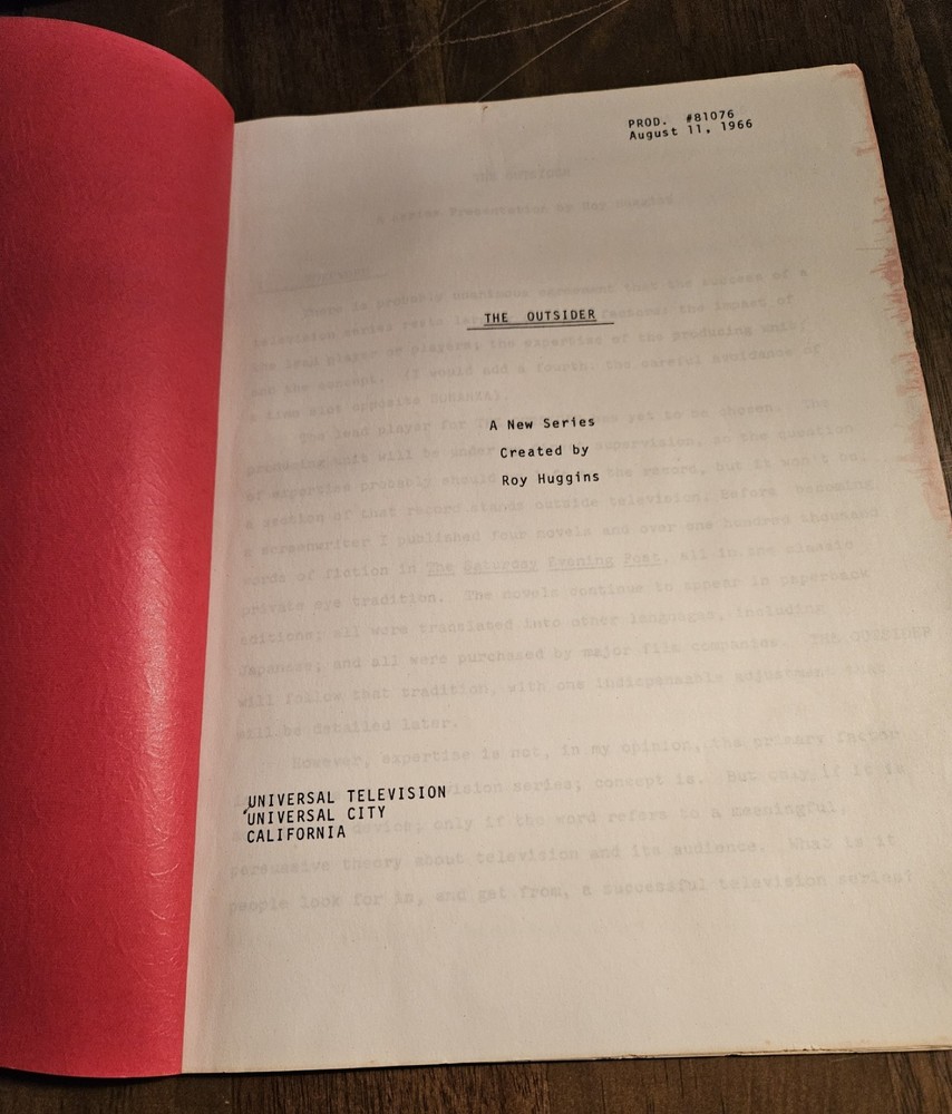 ​RARE 1966 "THE OUTSIDER" Series Presentation Script - Roy Huggins / Universal