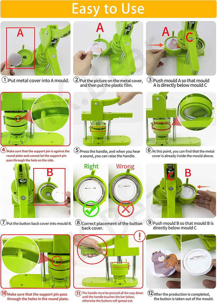 DIY Button Maker Machine - 1.25" & 2.25" Sizes, 200 Supplies & 2 Cutters