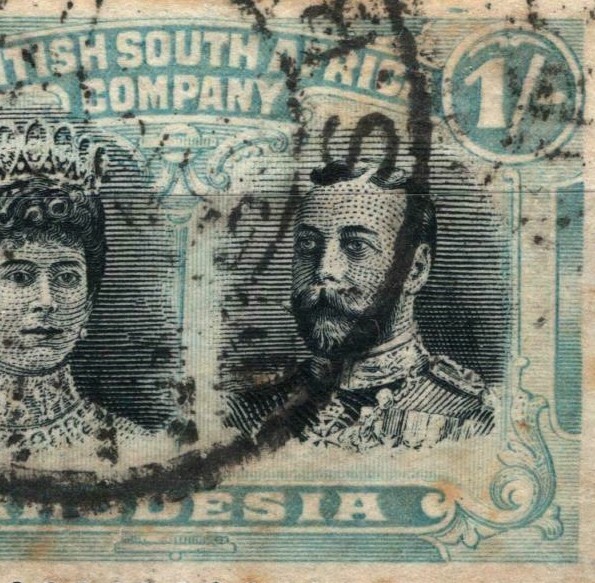 RHODESIA Double Head VARIETY 1s *Right Value Circle Retouch* PERF 15 SS3493